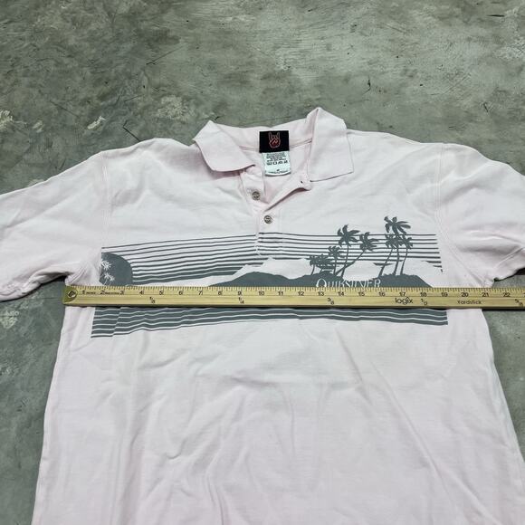 Vintage Quicksilver Polo Shirt Casual Mens Medium Pink Surf Palm Trees Beach - Picture 3 of 7